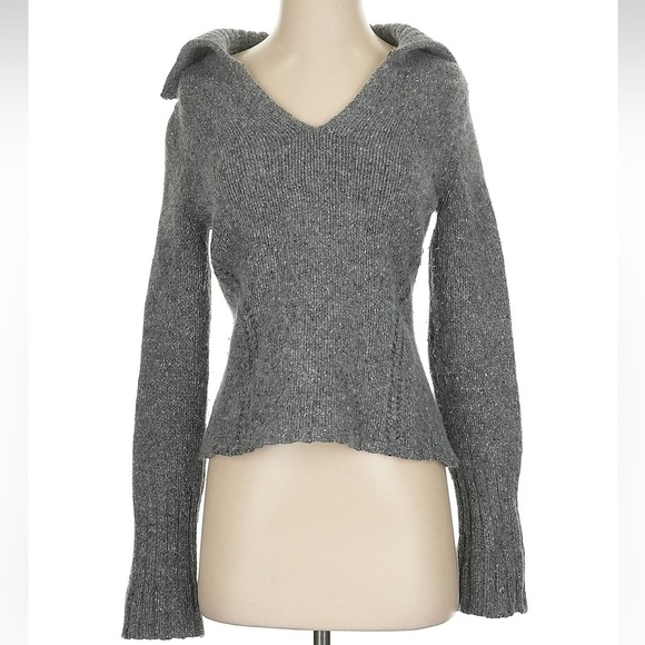 Express Gray Merino Angora Wool Angora V-Neck Sailor Collar Sweater Size Small S - Picture 6 of 6